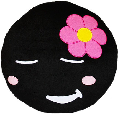 

Grab A Deal Soft Smiley Emoticon Black Round Cushion Pillow Stuffed Plush Toy Doll (Shy Girl) - 12 inch(Black)
