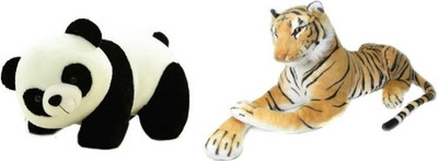 Aparnas Aparnas Panda Soft Toy (20 Cm) And Brown Stuffed Tiger Combo - 30 cm (White, Brown, Black) - 18 cm(Black, White, Brown, Beige), Beige;black;brown;white