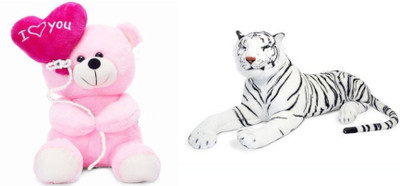 

Deals India Deals India I Love You Balloon Heart Teddy Pink 30 cm and white stuffed tiger animal (32 cm) combo - 20 cm(Multicolor)