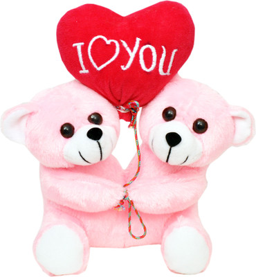 Tabby Toys Cute Couple Teddy With Heart Shape Baloon - 26 cm(Pink, White)