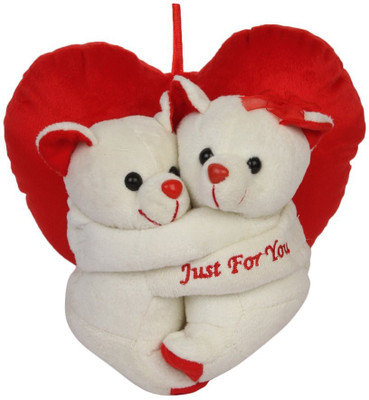 

Lata Valentine White Hugging Teddy on Heart - 25 cm(Red{{White)