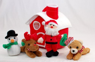 

Unipak 10" Plush Christmas House With Santa Claus Snowman Red Nose(Red)
