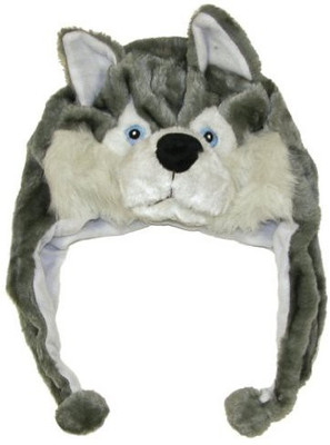 

DDHQ Cute Animal Hat Plush Husky Timber Wolf Animal Winter Hat - 20 inch(Grey)