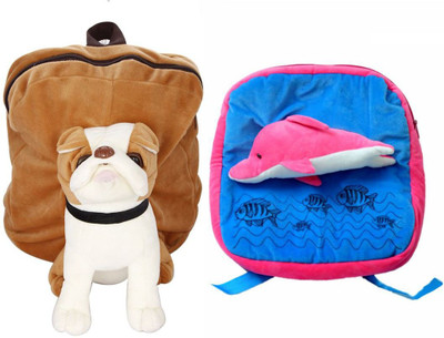 

MGP Creation Exclusive Brown Pug Dog & Printed Blue Fish Nursery Kids School Bag - 14 inch(Multicolor)