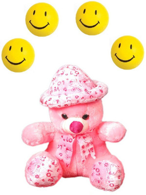

VRV Soft Pink Love Teddy Bear and Smiley Balls - 30 cm(Pink, Yellow)