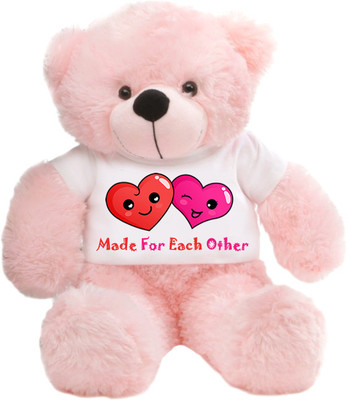 Grab A Deal Big Teddy Bear wearing a Made For Each Other T-shirt - 24 inch(Pink)