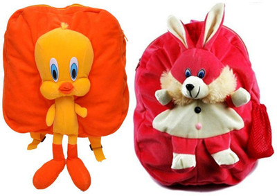 

MGP Creation Premium Orange Tweety & Dark Pink Rabbit Kids School Bag - 14 inch(Multicolor)