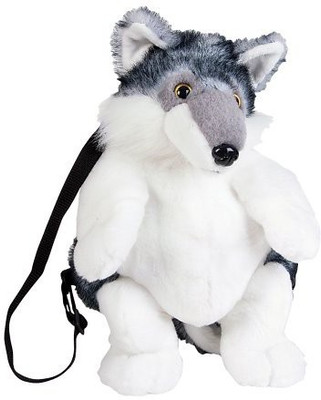

Rhode Island Novelty 17" Gray Grey Wolf Plush Backpack Tote Bag(White)