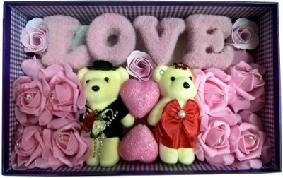

Atorakushon Soft Couple Teddy Bear With Scented Flower Love Valentine Couple Birthday Gift - 10 cm(Multi)