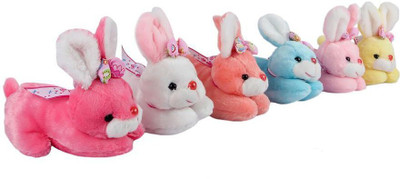 

ToynJoy Set of 6 Small Lying Multicolor Bunny Stuffed Toys for Kids - 20 cm(Multicolor)