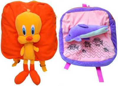 

MGP Creation Exclusive Orange Tweety & Dolphin Fish Kids School Bag - 14 inch(Multicolor)