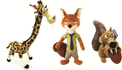 

Skylofts Stuffed Madagascar Melman with zootopia Nick & Ice Age Squirell Soft Kids Combo - 34 cm(Multicolor)