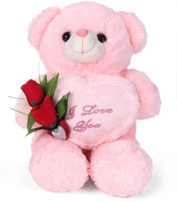 Tickles I Love You Heart Teddy With Rose  - 50 cm(Pink)