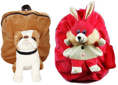 

MGP Creation Exclusive Brown Pug Dog & Dark Pink Rabbit Nursery Kids School Bag - 14 inch(Multicolor)