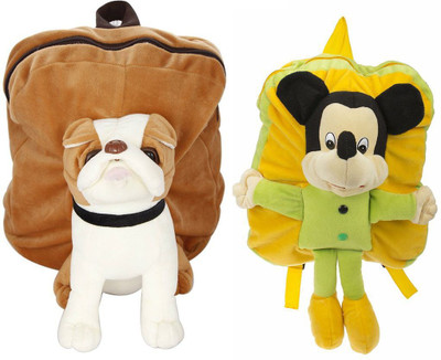 MGP Creation Exclusive Brown Pug Dog & Full Micky Nursery Kids School Bag - 14 inch(Multicolor)
