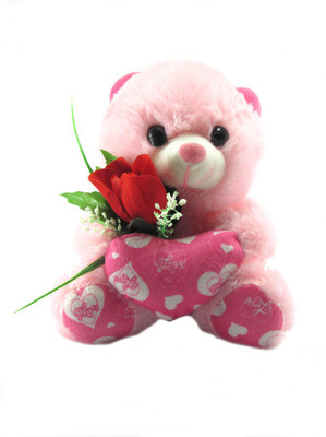 

Tickles Teddy With Rose and Heart - 18 cm(Pink)