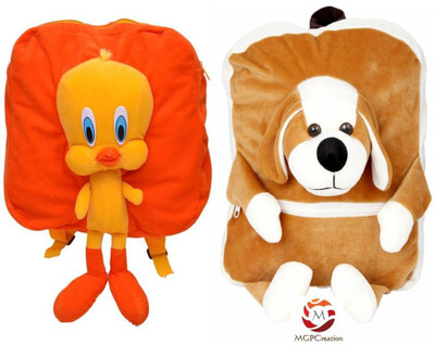 MGP Creation Premium Orange Tweety & Puppy Dog Kids School Bag - 14 inch(Multicolor)