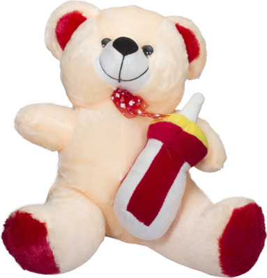 

Micomy Teddy Bear With Bottle - 30 cm(Cream and Red)