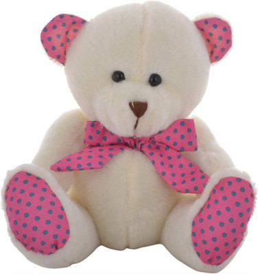 Twisha Bear Sitting With Spotted Paws Small - 7 inch(White, Pink), Pink;white