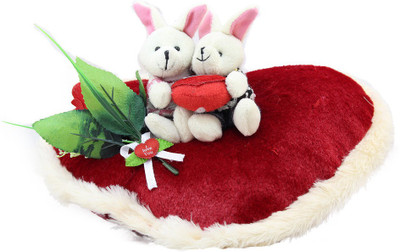 

Tickles Couple Rabbit Sitting On Heart With Love Valentine - 28 cm(Multicolor)