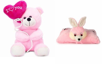 

Deals India Deals India I Love You Balloon Heart Teddy Pink 30 cm and Folding Bunny Pillow (38 cm) combo - 20 cm(Multicolor)