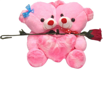 Kashish Trading Company KTC Pink Teddy Bear Soft Toy With Rose - 14 inch(Pink)