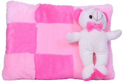 

ESHTYLE Pink Shade Multicolour Pillow with Teddy Bear - 4 Inch(Pink)