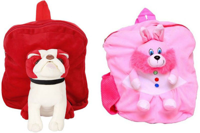 

MGP Creation Exclusive Red Pug Dog & Pink Rabbit Nursery Kids School Bag - 14 inch(Multicolor)