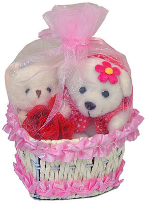 

Pingaksh Crafty Collection Pretty Love Couple Teddy bear with Lovely Basket for your Valentine/Girlfriend/Boyfriend - 5 inch(White)