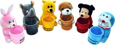 

Meera's Pen Stand set of six (6) Bunny, Dog, Doremon, elephant, Pooh and Mickey Mouse (Color might vary) - 8 inch(Multicolor)