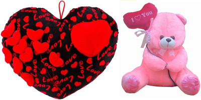 

MGPLifestyle - Premium Combo of Black & Red Heart Cuishion with I love you Ballon Heart Teddy- Pink (36cm) - 18 cm(Multicolor)