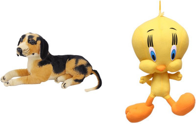 

VRV Multicolor Dog and Yellow Tweety Duck Soft Toy - Pack of 2 - 25 cm(Multicolour)