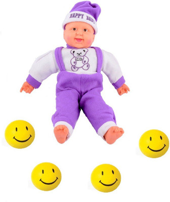 

VRV Soft Smiley Face Balls and Musical Baby - 30 cm(Blue and yellow)