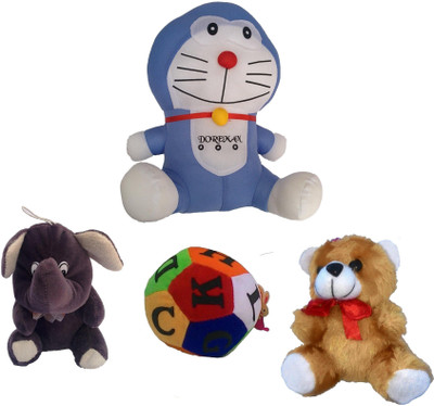 Galaxy World Doraemon+Baby Elephant+ABCD Ball+Teddy 26 cm Multicolour Galaxy World Soft Toys