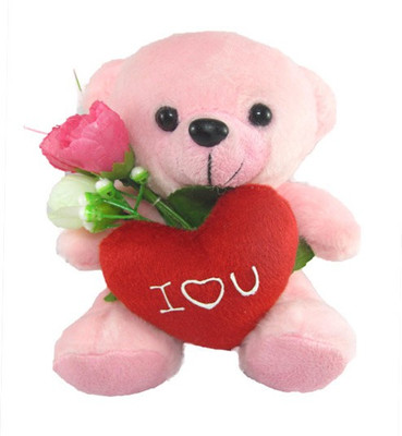 

Tickles Charming Teddy With Heart And Rose - 16 cm(Pink)