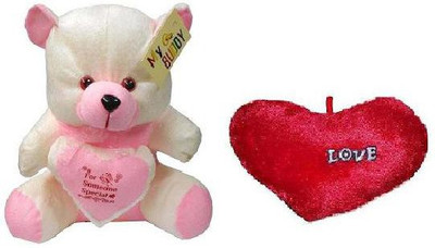 MYBUDDY set of 2 cute teddy bear n red heart - 28 cm(Multicolor)