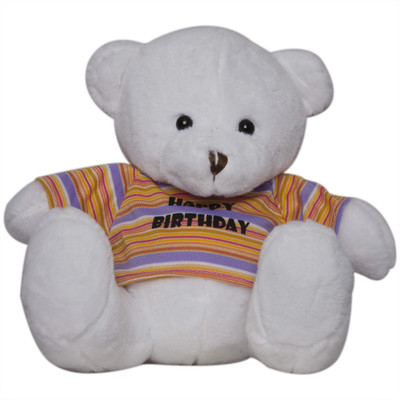 

Twisha Bear With T Shirt Happy Birthday White Large - 20 cm(Multicolor)