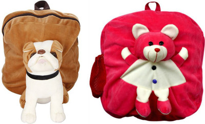 

MGP Creation Exclusive Brown Pug Dog & Dark Pink Teddy Nursery Kids School Bag - 14 inch(Multicolor)