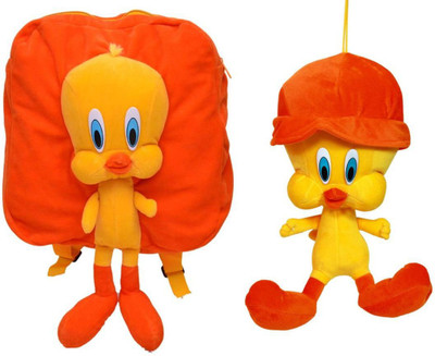 

MGP Creation Premium Orange Tweety Kids School Bag with Tweety Cap toy 30cm - 14 inch(Multicolor)