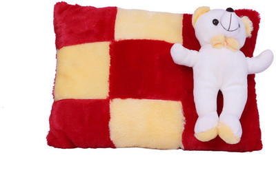 

ESHTYLE Red and Cream Shade Multicolour Pillow with Teddy Bear - 16.53 inch(Red, Cream), Cream;red