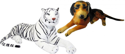 Alexus White Tiger And Sitting Dog 32 cm Multicolor Alexus Soft Toys