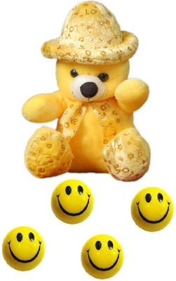 

VRV Soft Yellow Love Teddy Bear and Smiley Balls - 30 cm(Yellow)