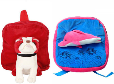 

MGP Creation Exclusive Red Pug Dog & Printed Fish Nursery Kids School Bag - 14 inch(Multicolor)