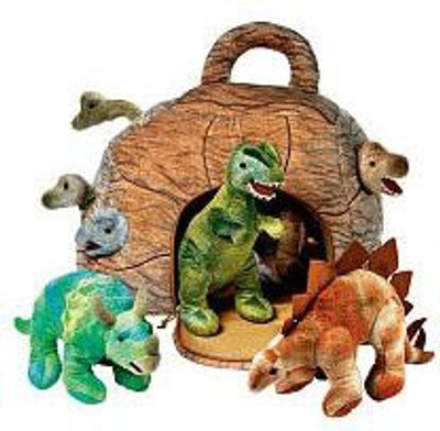 

FAO Schwarz Dinosaurs In A Rock House Plush W/ House + 7 Plush Dinosaurs(Brown)