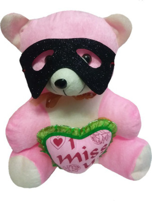

Aparshi MISS YOU teddybear with black mask stuffed soft toy - 35 cm(Pink)