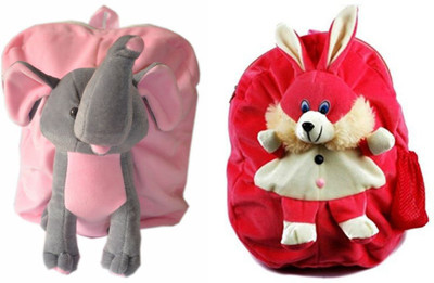 

MGP Creation Premium Play School Elephant & Dark Pink Rabbit Kids School Bag - 14 inch(Multicolor)