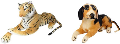 Deals India Tiger and Black Dog 10 cm Brown, Black Deals India Soft Toys
