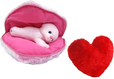 

Saugat Traders Big Heart Teddy With Small Heart - 9.84 Inch(Red, Pink), Pink;red