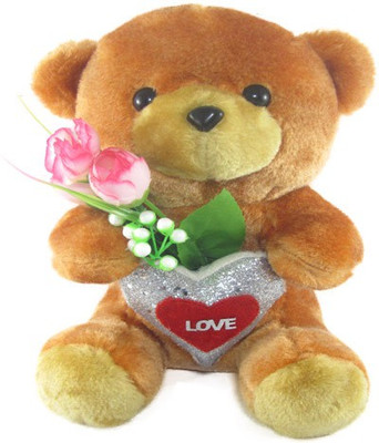 

Tickles Smiling Teddy with Rose - 20 cm(Brown)