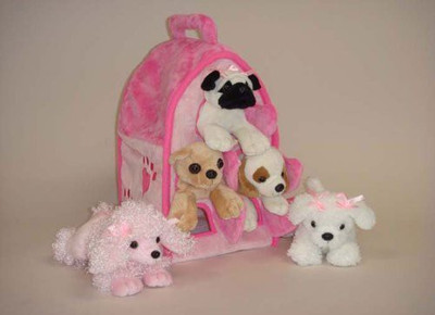 Unipak Plush Pink Dog House With Dogs Five (5) Animal Dogs - 20 inch(Multicolor81)